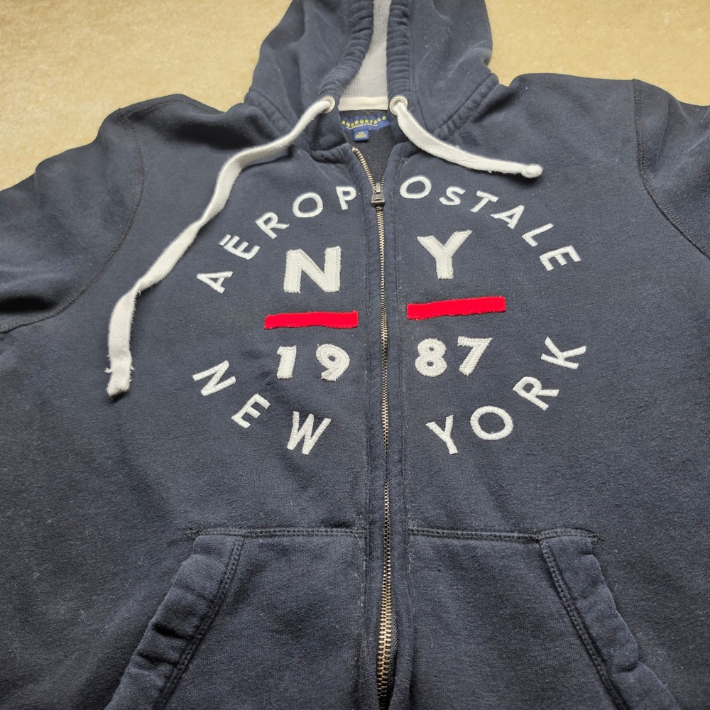 Aeropostale Mens Navy Blue NY 1987 New York Full Zip Graphic Hoodie Large